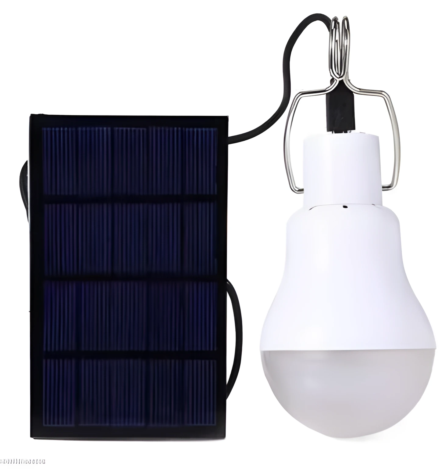 Solar panel LED bulb with screw fitting, warm white light, for outdoor garden or path use