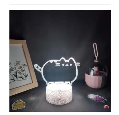 Black background acrylic cat night light with colourful crack design and USB cable
