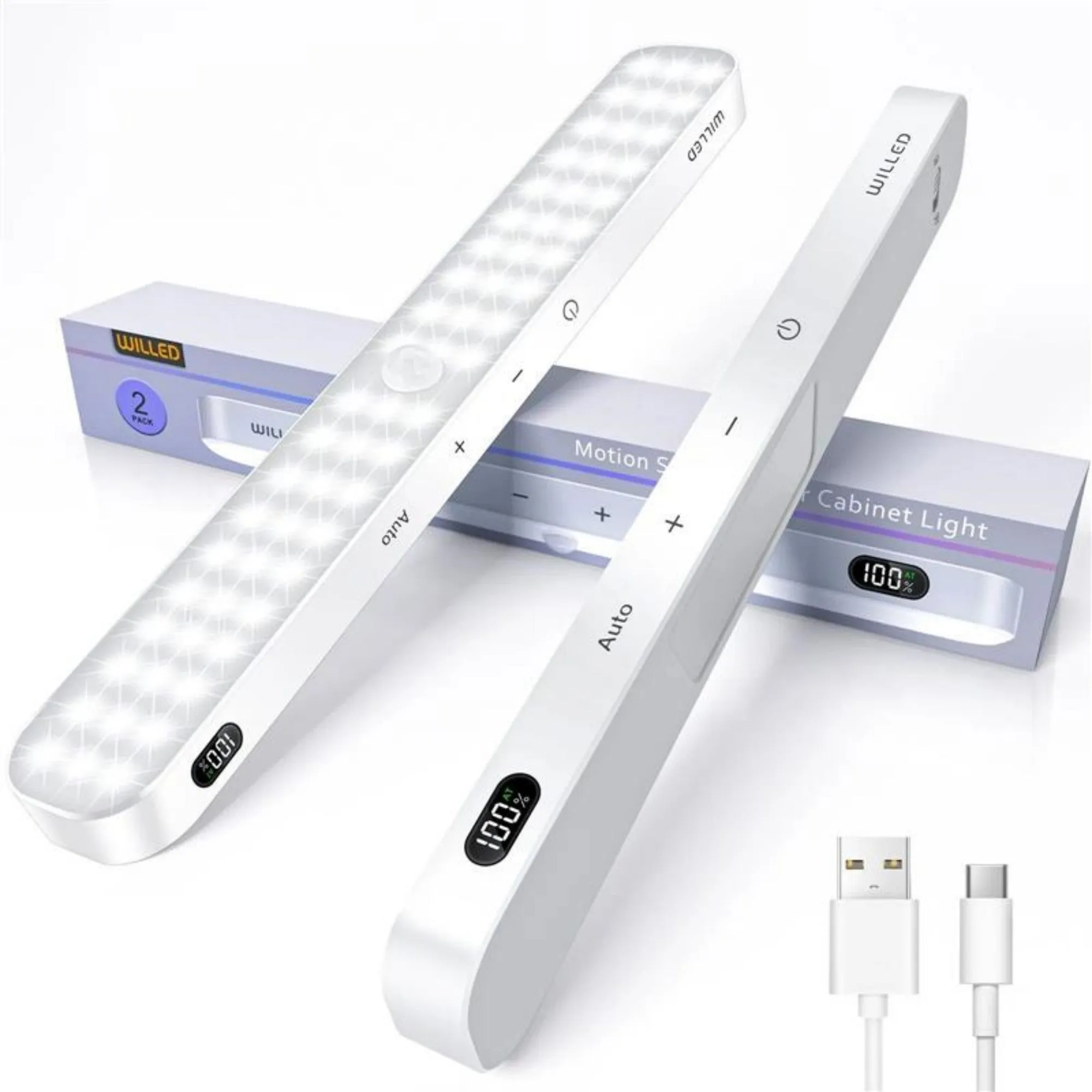 White battery-powered motion sensor cabinet light with adjustable length 1m to 5m