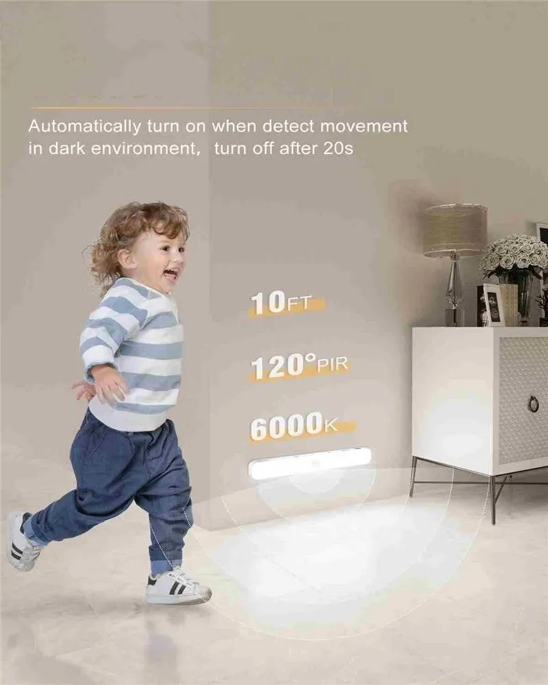 White battery-powered motion sensor cabinet light with adjustable length 1m to 5m