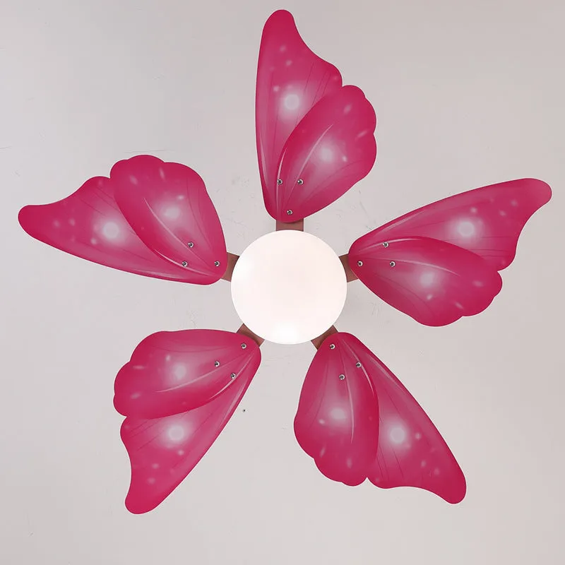 Modern chandelier with remote LED invisible electric fan, acrylic shade, wooden blades, 42-inch diameter DC motor