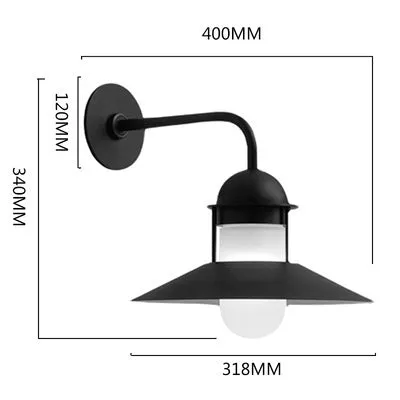 Minimalist retro outdoor waterproof wall lamp in black with 318mm dimensions for exterior use
