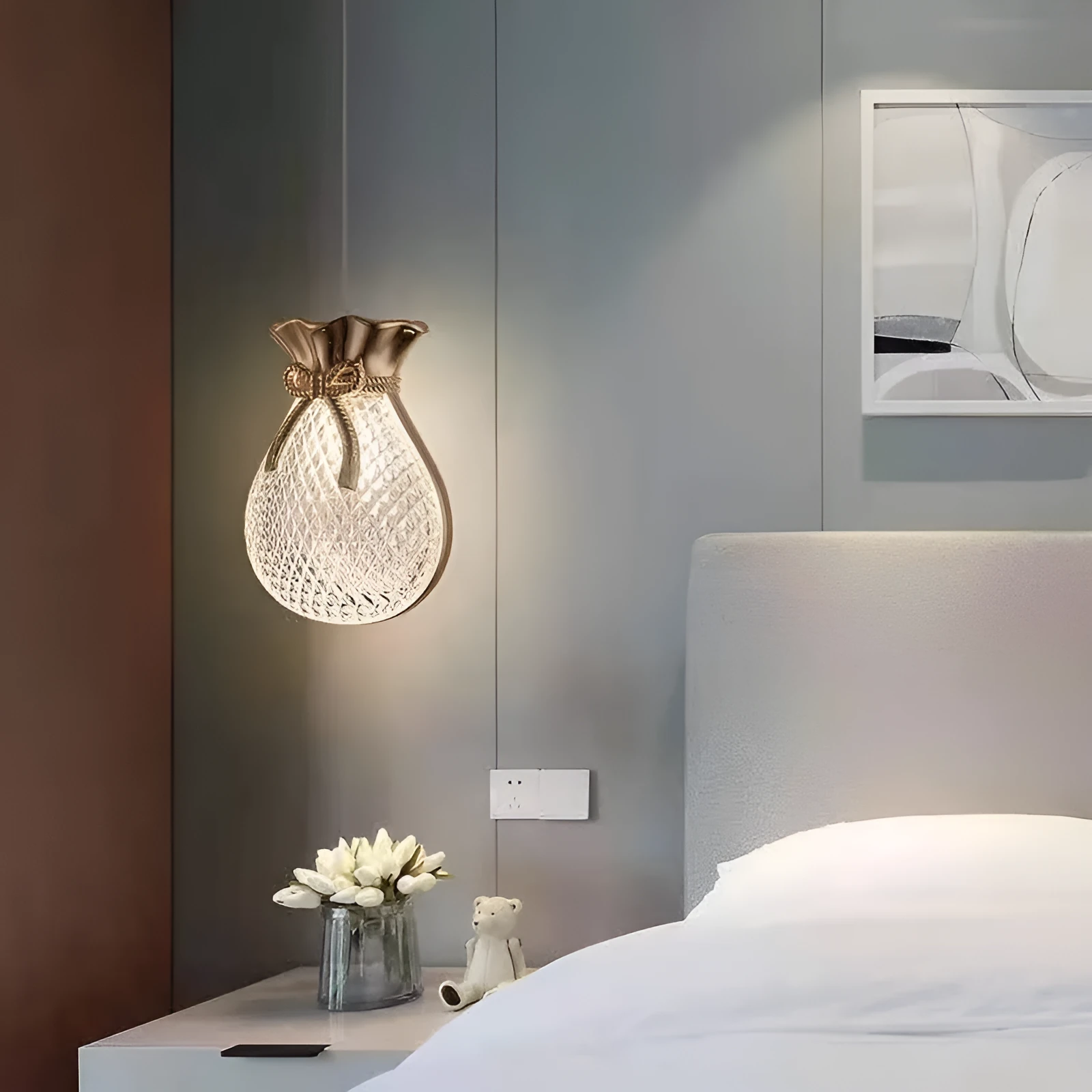 Modern net red lucky bag chandelier with acrylic shade and zinc alloy frame, 13x16cm ceiling light for bedroom