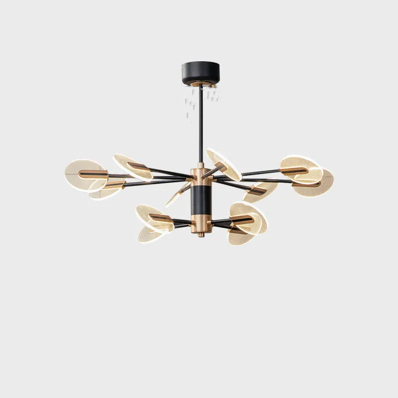 Nordic style iron LED chandelier with acrylic shades in multiple head configuration