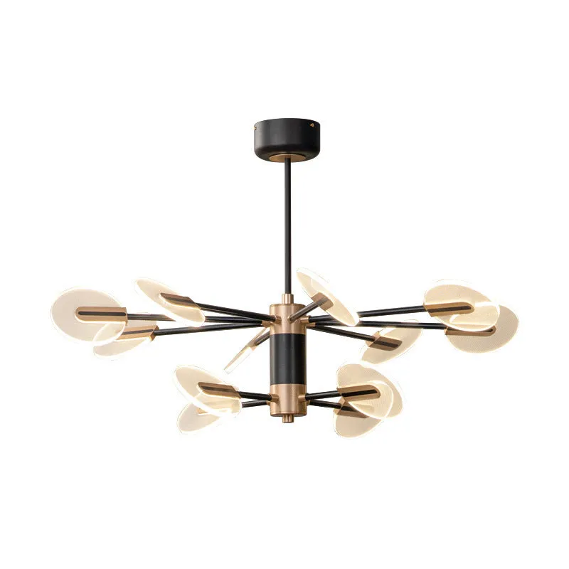 Nordic style iron LED chandelier with acrylic shades in multiple head configuration