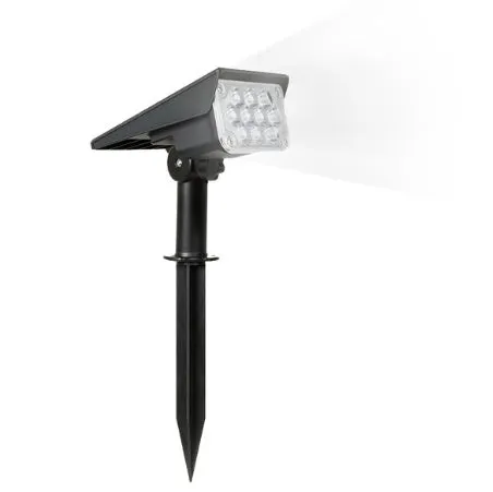 Black adjustable solar spotlight garden light with cold white 6000K LED, poly-crystalline panel, and IP65 waterproof rating