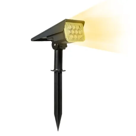 Black adjustable solar spotlight garden light with cold white 6000K LED, poly-crystalline panel, and IP65 waterproof rating