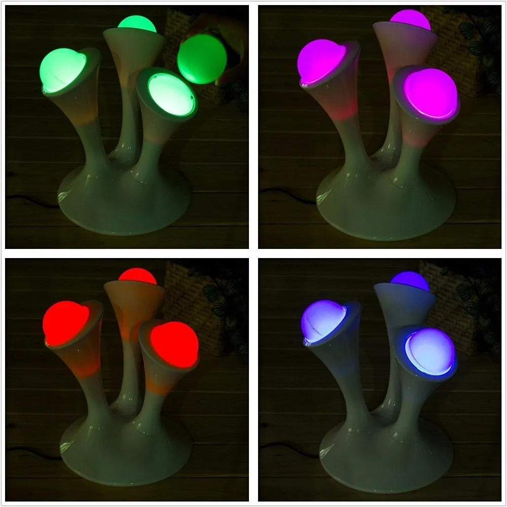 Decorative mushroom lamp with colourful LED gradient glow on bedside table, 21.5cm height