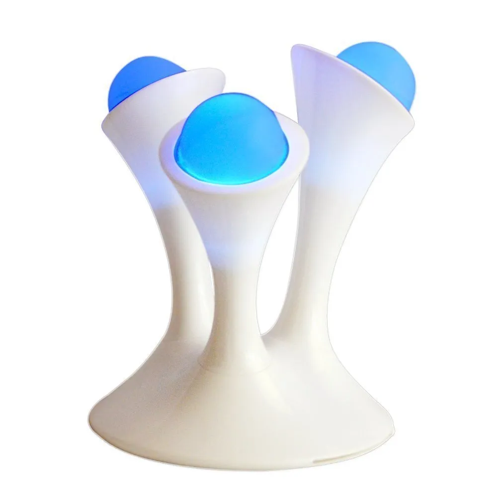 Decorative mushroom lamp with colourful LED gradient glow on bedside table, 21.5cm height