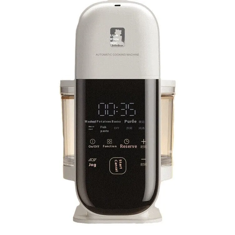 Beige baby cooking machine with stewing and stirring functions, 200ml capacity, stainless steel and ceramic construction