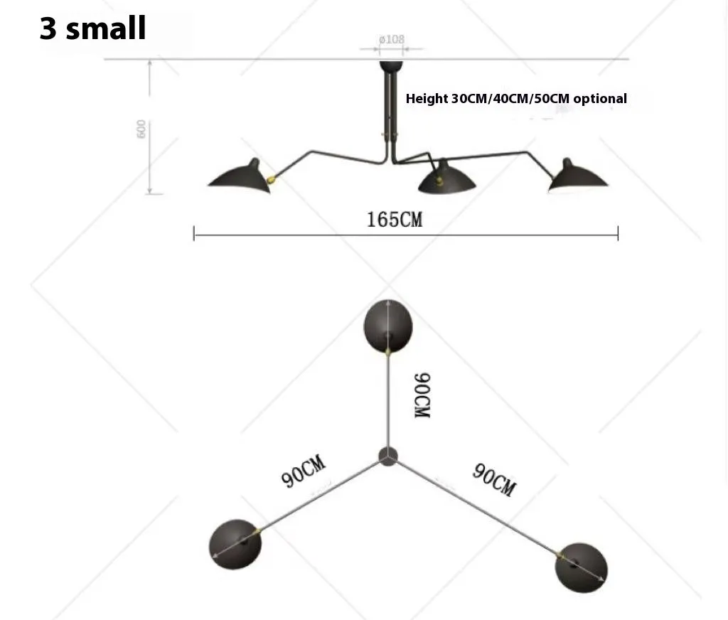 Nordic ceiling lamp with 3 heads size 185CM for bedroom or dining room warm light