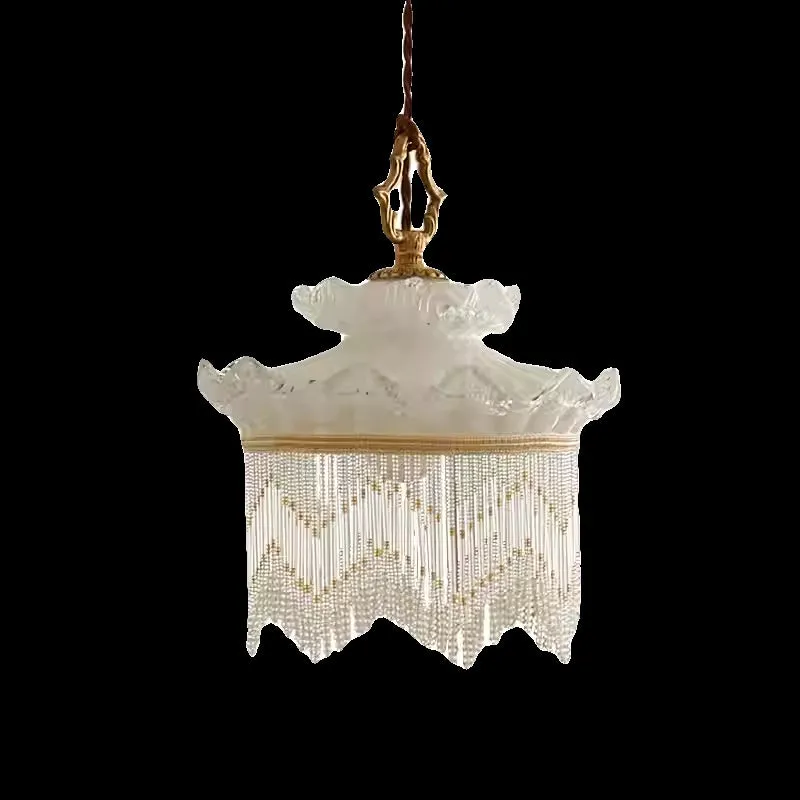 Copper and glass chandelier with tassel droplight for dining room or hallway