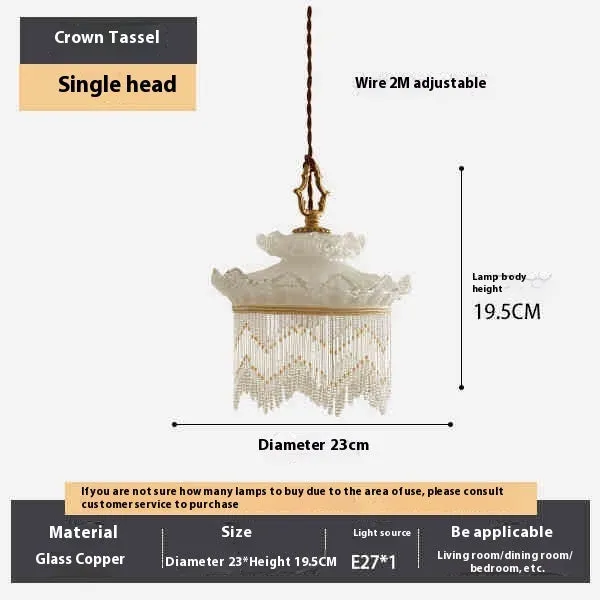 Copper and glass chandelier with tassel droplight for dining room or hallway
