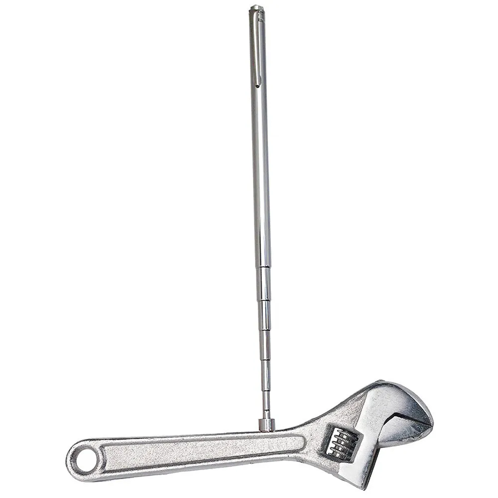 Stainless steel retractable magnetic pickup tool extended to 53cm on a workshop bench