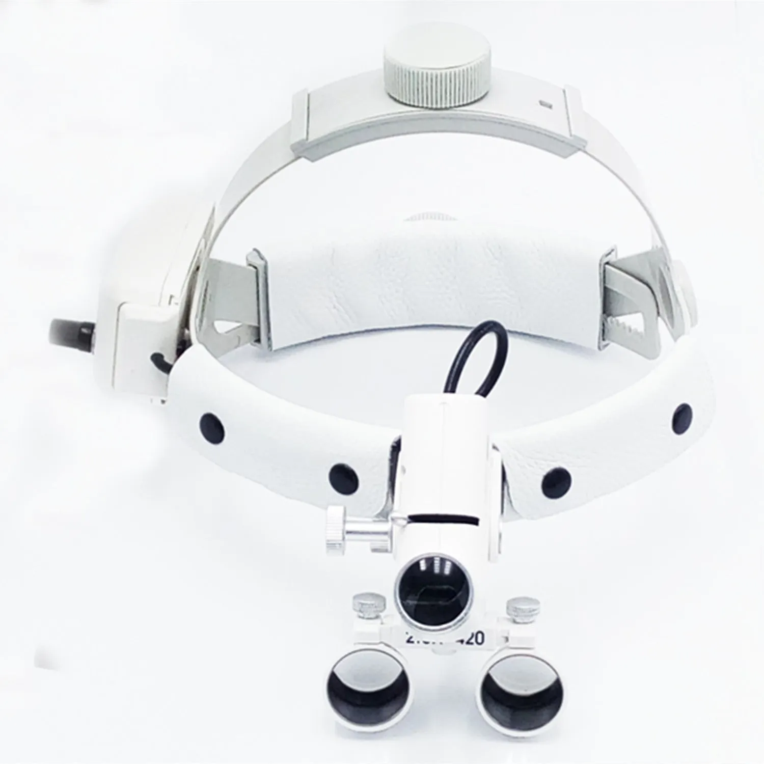 Head-mounted medical magnifying lens with LED spotlight, adjustable brightness, 2.5x magnification, black plastic plexiglass