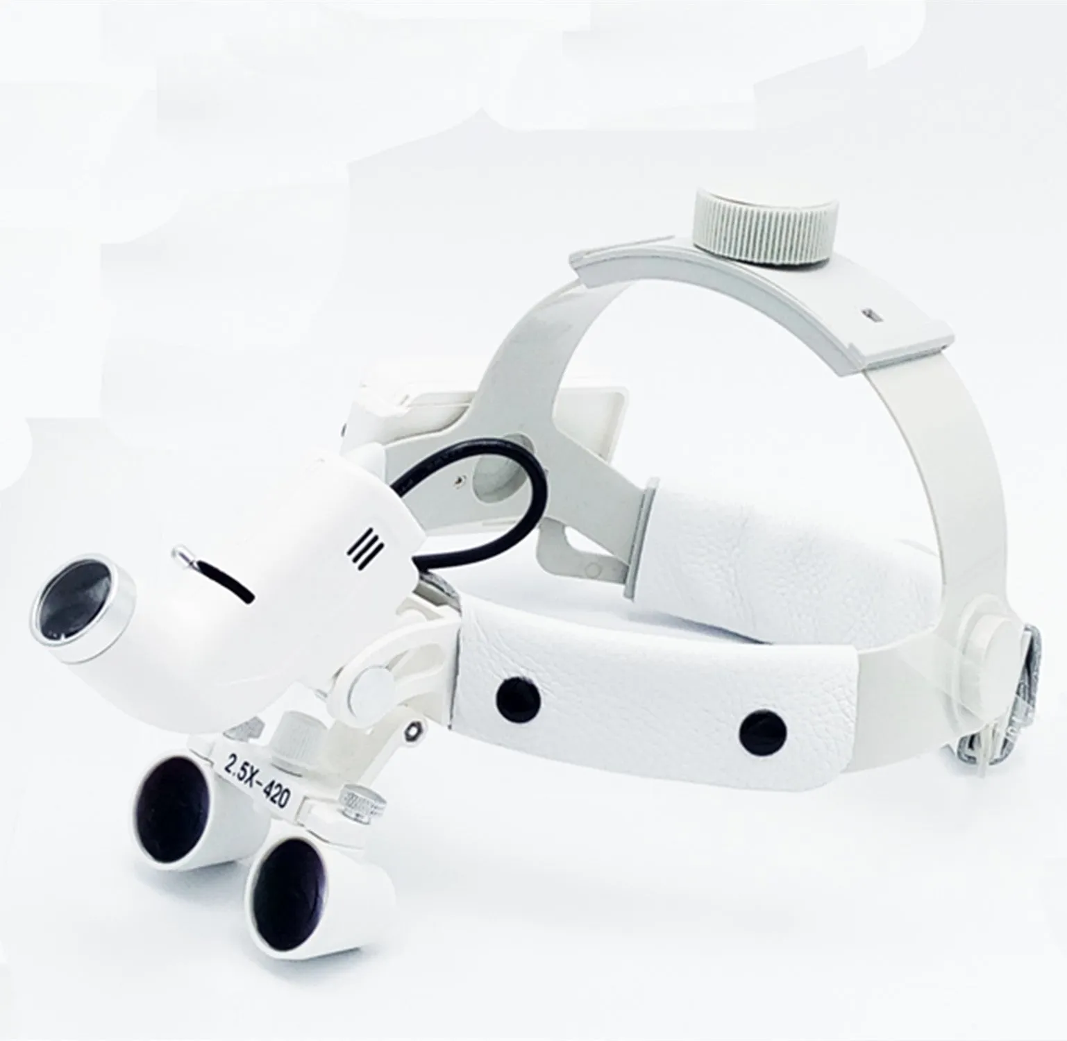 Head-mounted medical magnifying lens with LED spotlight, adjustable brightness, 2.5x magnification, black plastic plexiglass