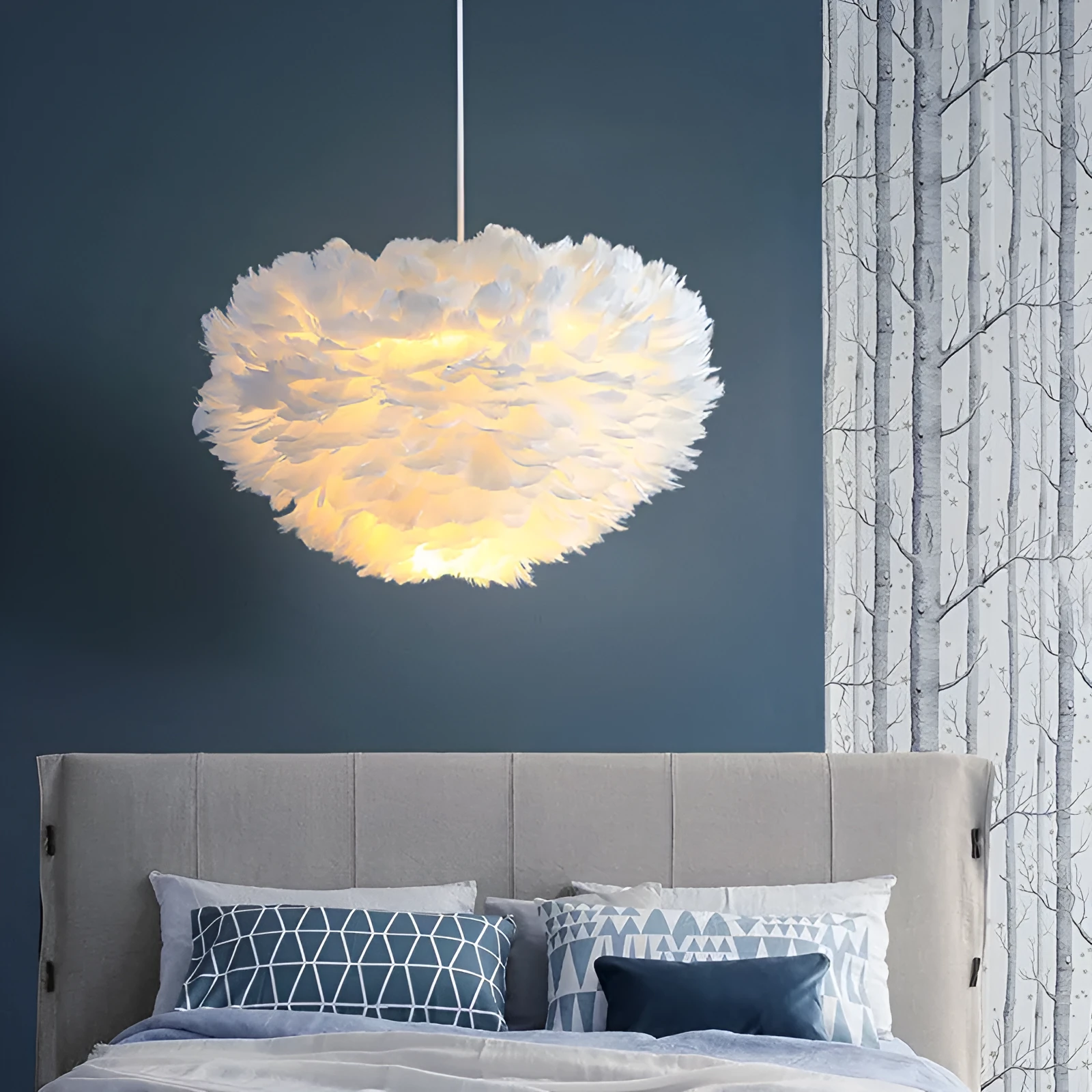 Modern minimalist iron and PVC chandelier in grey with remote control and Tmall Genie smart compatibility