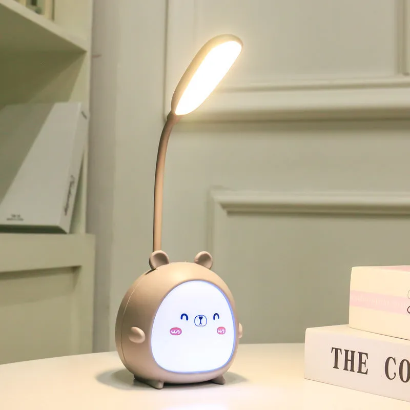 Cartoon deer USB charging folding LED reading lamp with plastic shade on desk