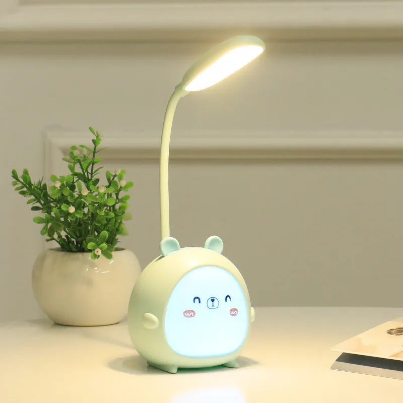 Cartoon deer USB charging folding LED reading lamp with plastic shade on desk