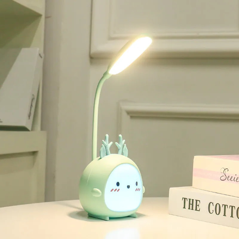 Cartoon deer USB charging folding LED reading lamp with plastic shade on desk