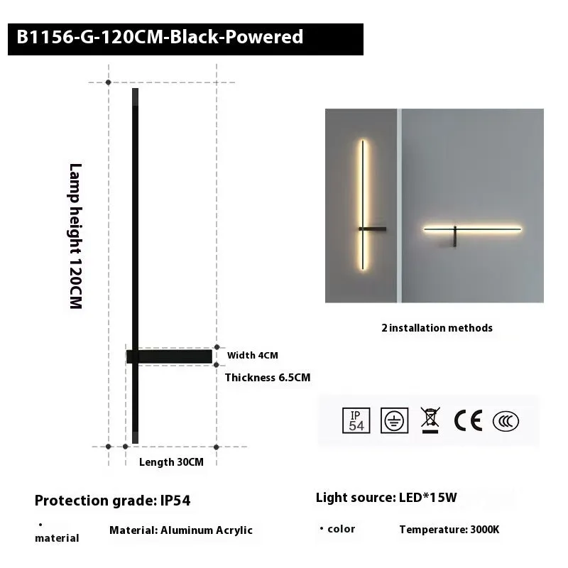 Outdoor waterproof stainless steel wall lamp with warm white 3000K light for courtyard and stairs