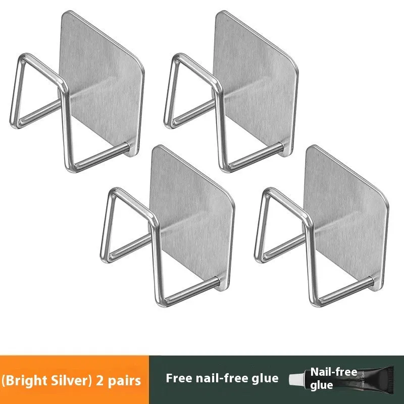 Stainless steel punch-free wall hanging pot storage rack in elegant black with adhesive backing