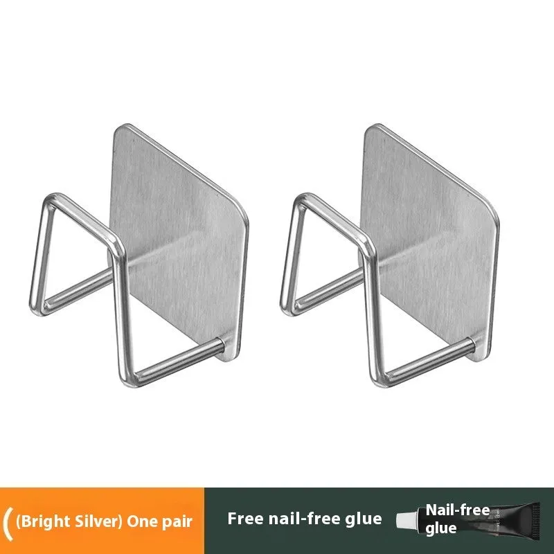 Stainless steel punch-free wall hanging pot storage rack in elegant black with adhesive backing