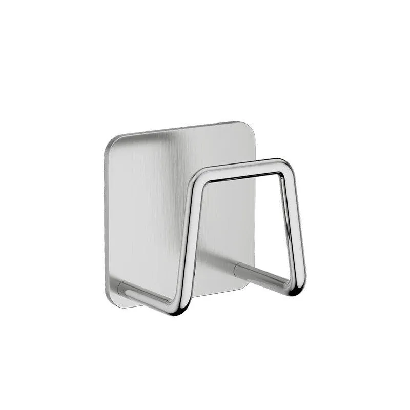 Stainless steel punch-free wall hanging pot storage rack in elegant black with adhesive backing