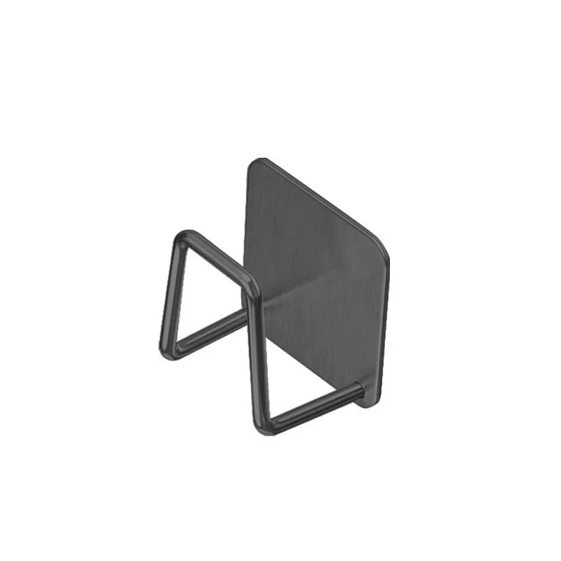 Stainless steel punch-free wall hanging pot storage rack in elegant black with adhesive backing