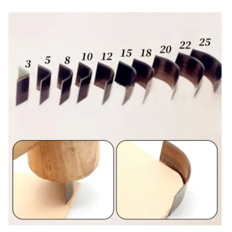 Steel leather die cutting knife die for curved fillet belt cuts with sizes from 2mm to 18mm.