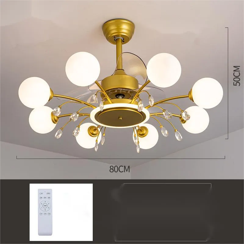 Black and gold ceiling fan lamp chandelier with acrylic shade and metal blades