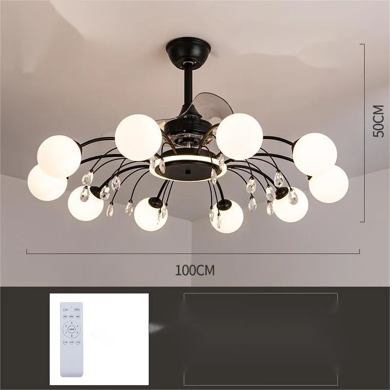 Black and gold ceiling fan lamp chandelier with acrylic shade and metal blades