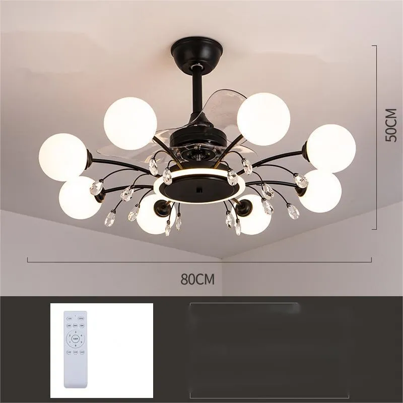 Black and gold ceiling fan lamp chandelier with acrylic shade and metal blades