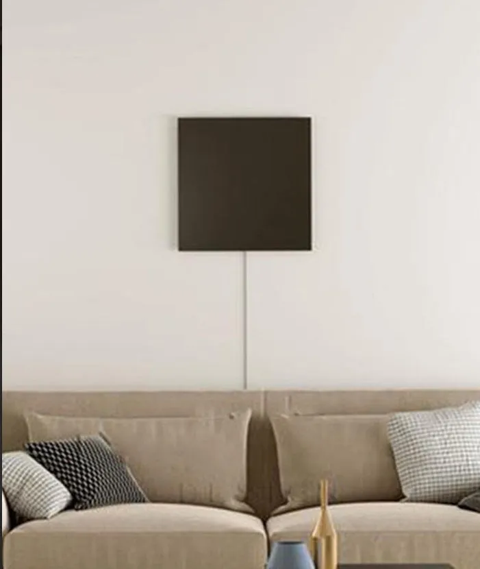 Black aluminium LED wall light 20cm square with RGB and warm light modes