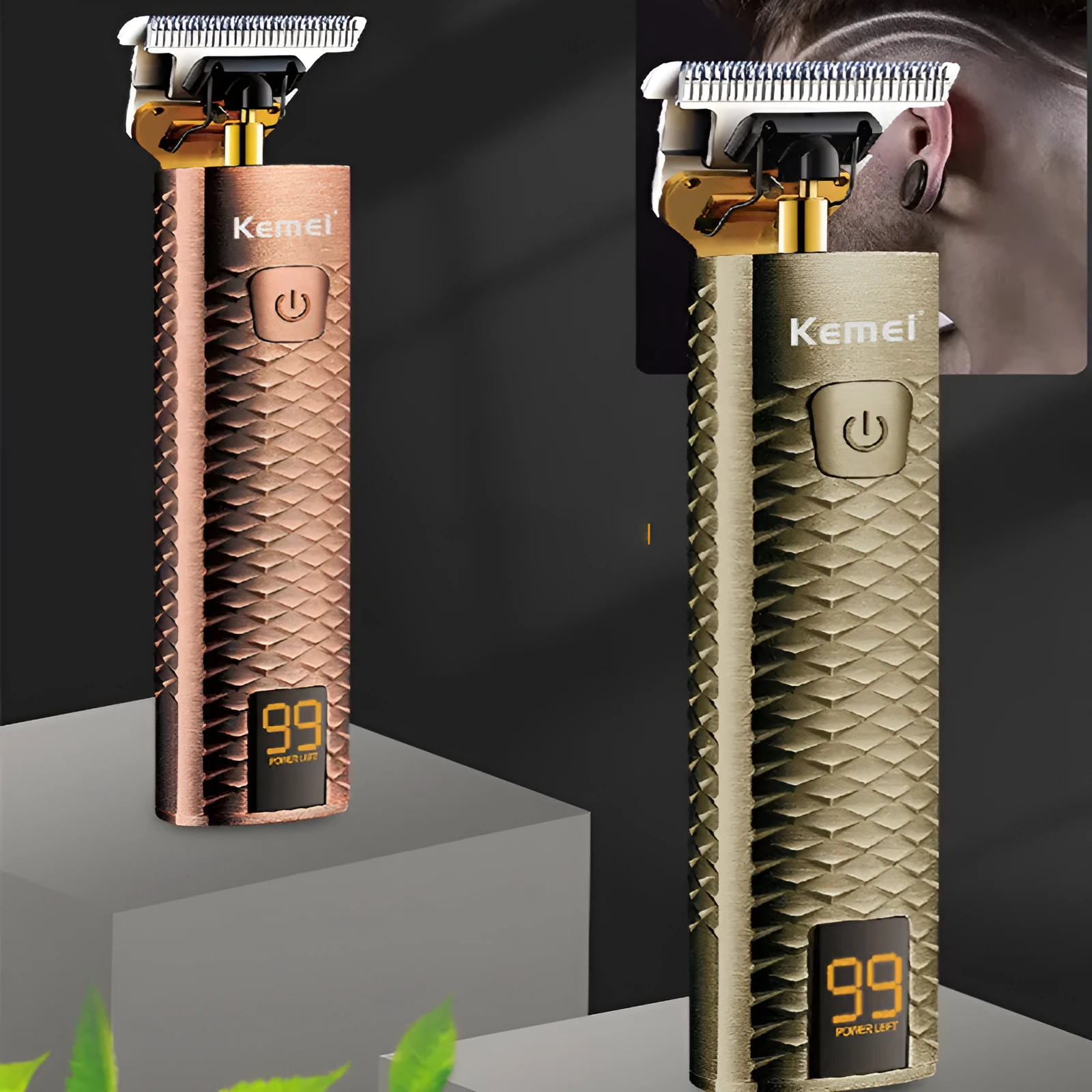 Diamond mesh engraving body LC digital display high power oil head trim hair clipper in bronze with limit combs
