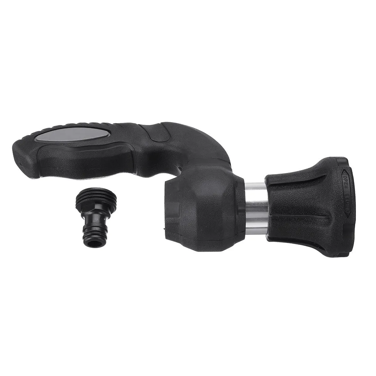 Handheld high pressure water spray gun in black with aluminum alloy head and ABS handle