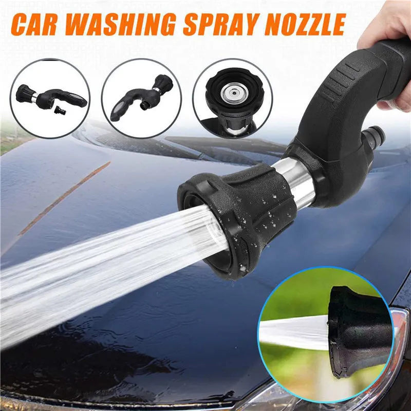 Handheld high pressure water spray gun in black with aluminum alloy head and ABS handle