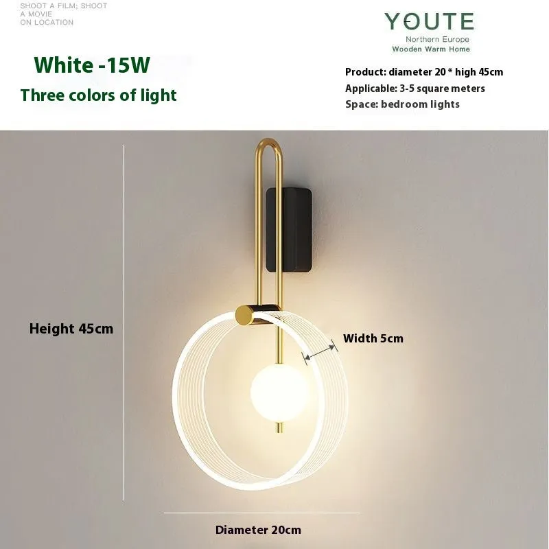Nordic LED ceiling lamp with acrylic shade and inner ring luminous design for bedroom or living room wall mounting