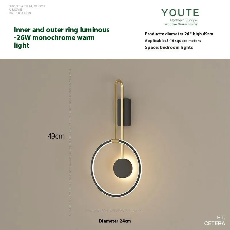 Nordic LED ceiling lamp with acrylic shade and inner ring luminous design for bedroom or living room wall mounting
