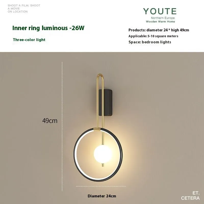 Nordic LED ceiling lamp with acrylic shade and inner ring luminous design for bedroom or living room wall mounting
