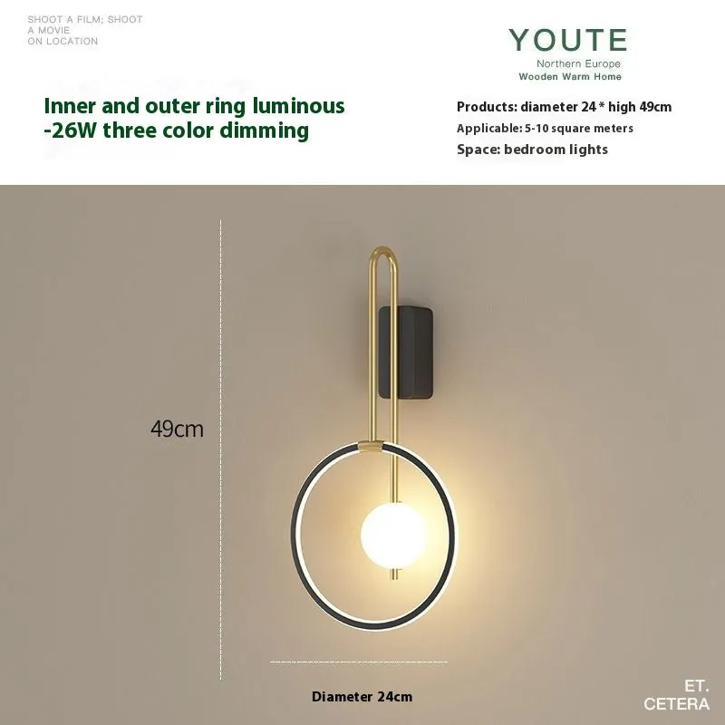 Nordic LED ceiling lamp with acrylic shade and inner ring luminous design for bedroom or living room wall mounting