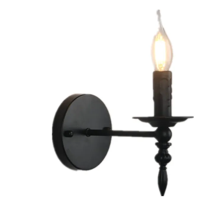 American retro small iron wall lamp with candle holder for hallway stairs indoor aisle