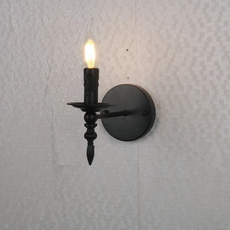American retro small iron wall lamp with candle holder for hallway stairs indoor aisle