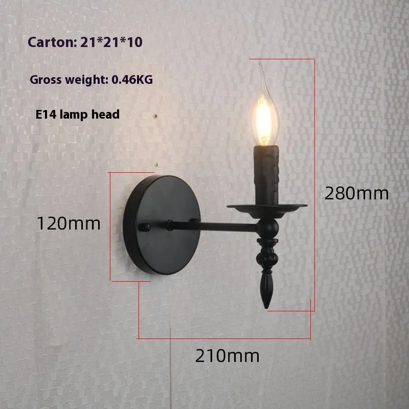 American retro small iron wall lamp with candle holder for hallway stairs indoor aisle