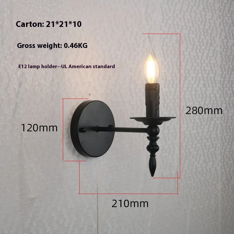 American retro small iron wall lamp with candle holder for hallway stairs indoor aisle