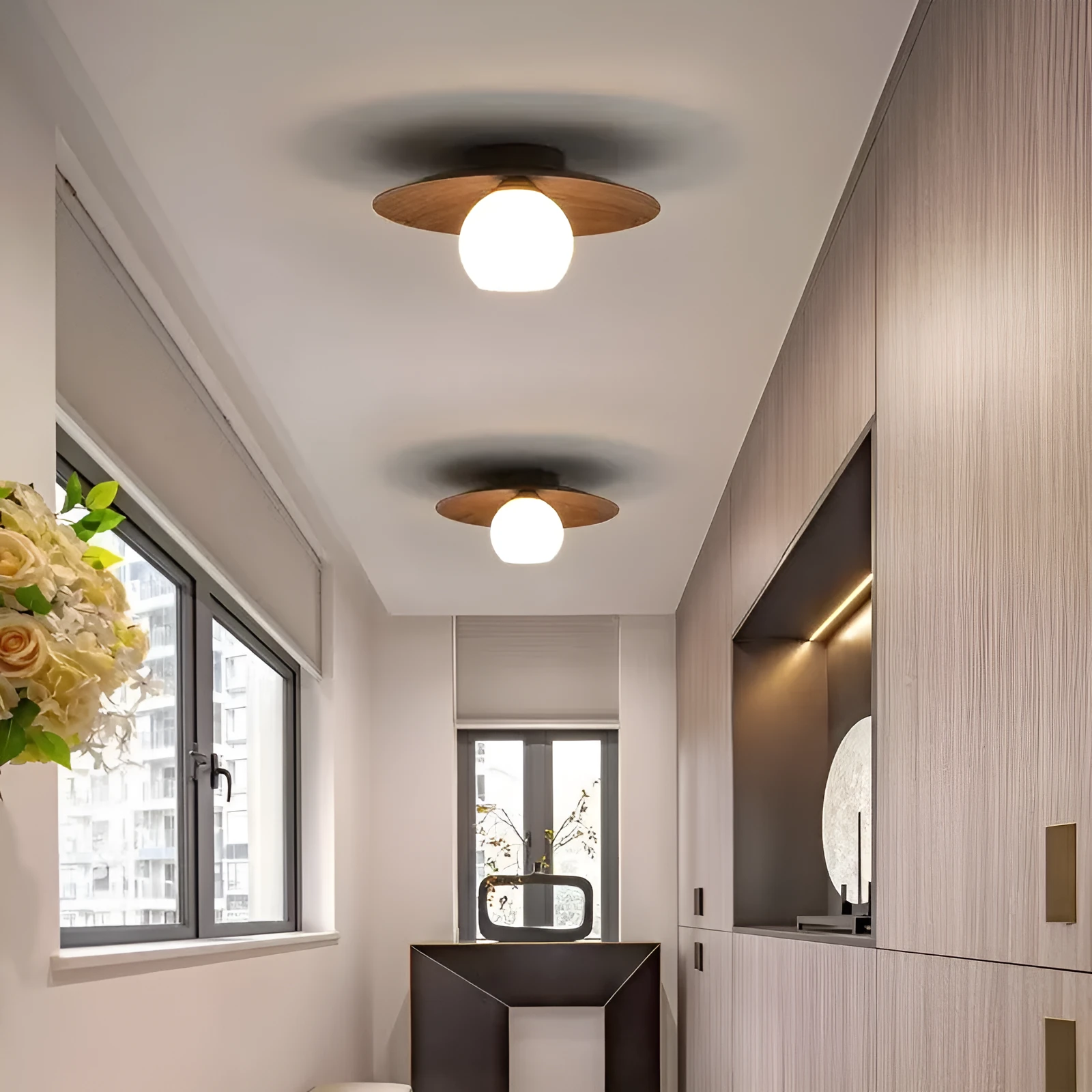 Creative New Chinese style simple ceiling lamp with black stripes finish for entrance hallway lighting