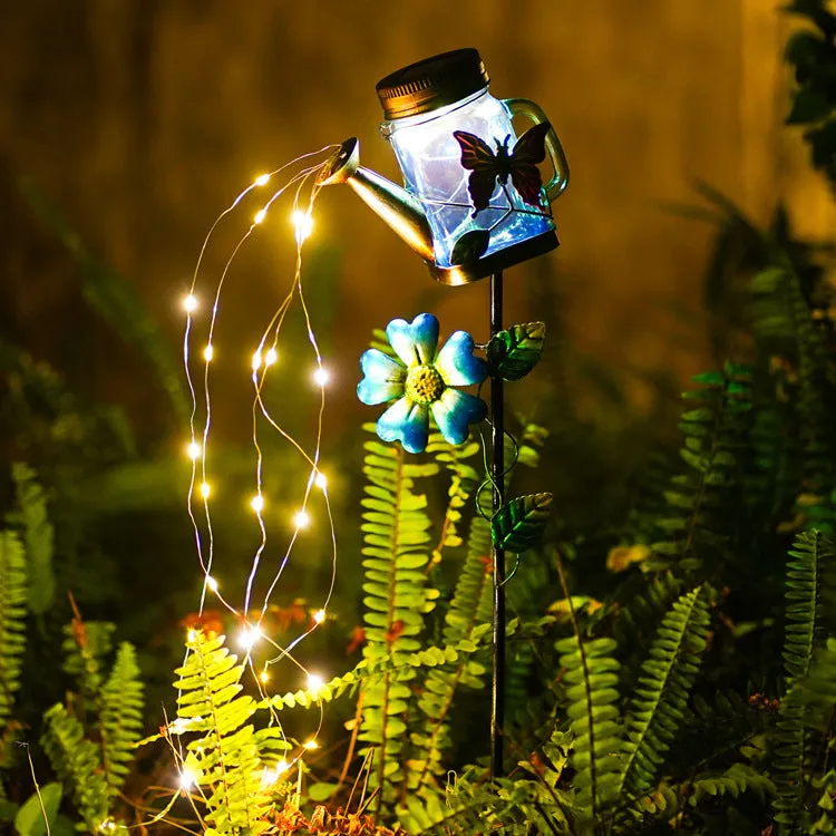 Solar iron shower waterproof kettle lamp with IP44 protection, animal zodiac design, 17x9.5x79.5cm, butterfly option