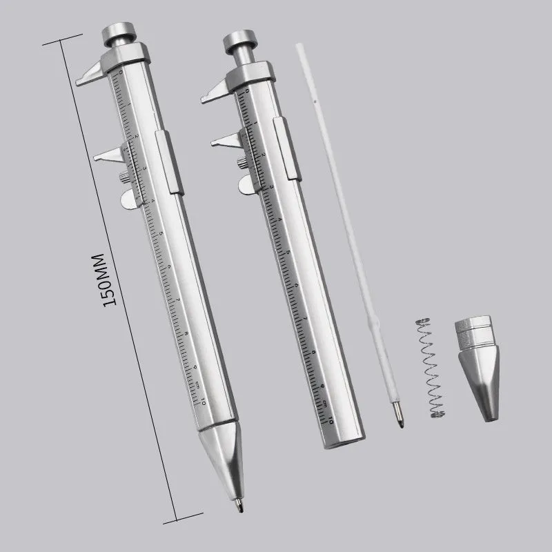Plastic vernier caliper ballpoint pen with 100mm scale, bullet tip, and colour options