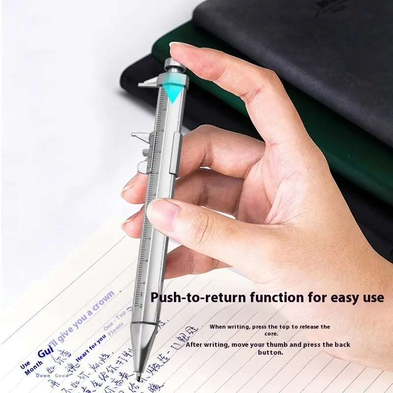 Plastic vernier caliper ballpoint pen with 100mm scale, bullet tip, and colour options