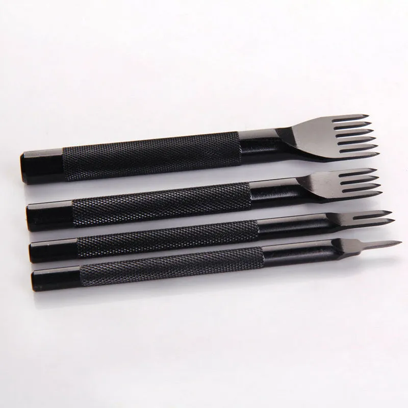 Black leather punch tool with diamond teeth, 3mm pitch, in PP bag pack, four tooth options